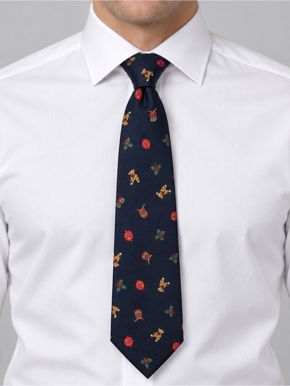 100% Italian Silk Navy Holiday Motif Men's Tie
